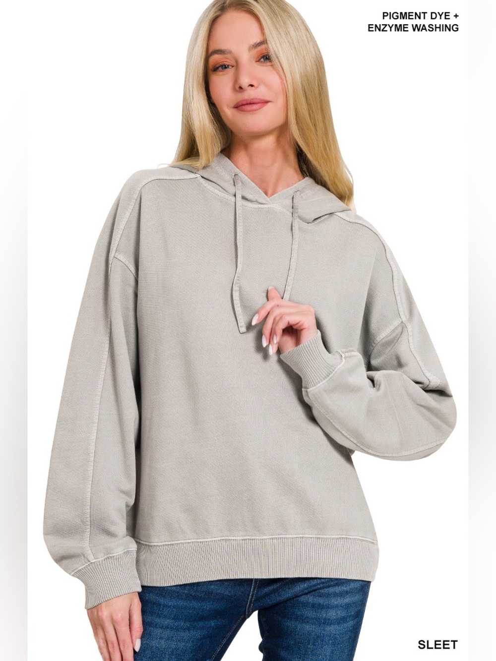 Zenana Sleet Pigment Dye & Enzyme Washed French Terry Hoodie